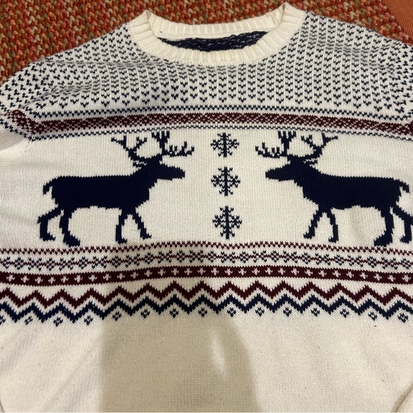 Men’s reindeer knit cream crewneck Chr sweater fair isle nordic - Picture 6 of 7